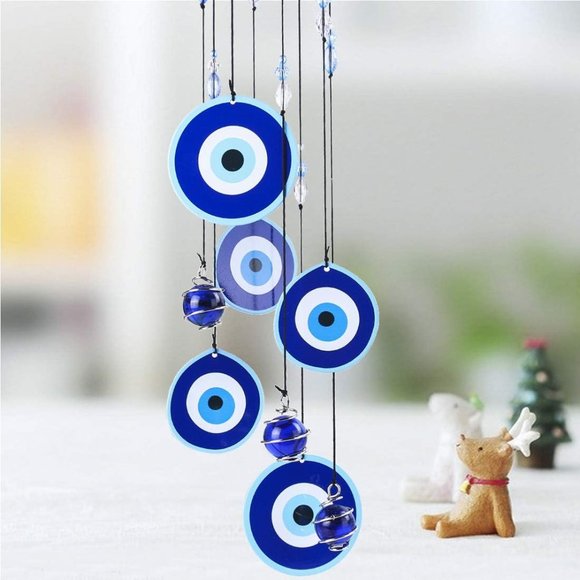 EVIL EYE Protection Symbol Hanging Beaded Metal Windchime Sun Wind Chime… - Picture 6 of 9